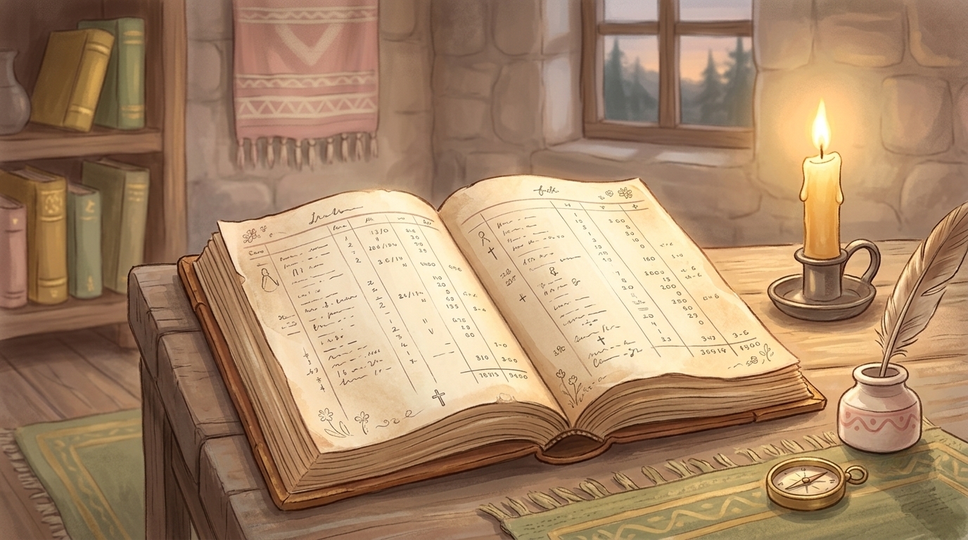 Children of this world wiser than children of light — an old ledger book by candlelight