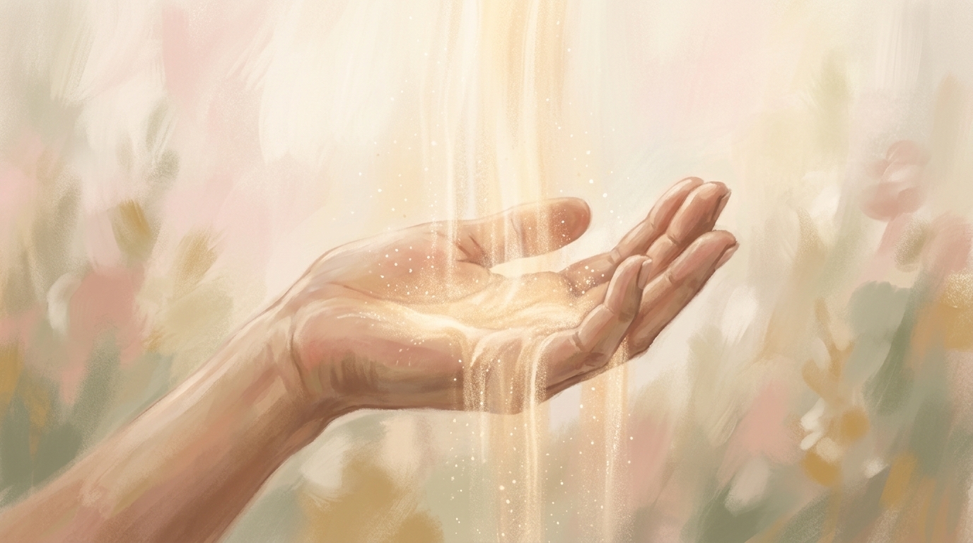 Fillest every living creature with blessing — an open, upturned hand catching soft light