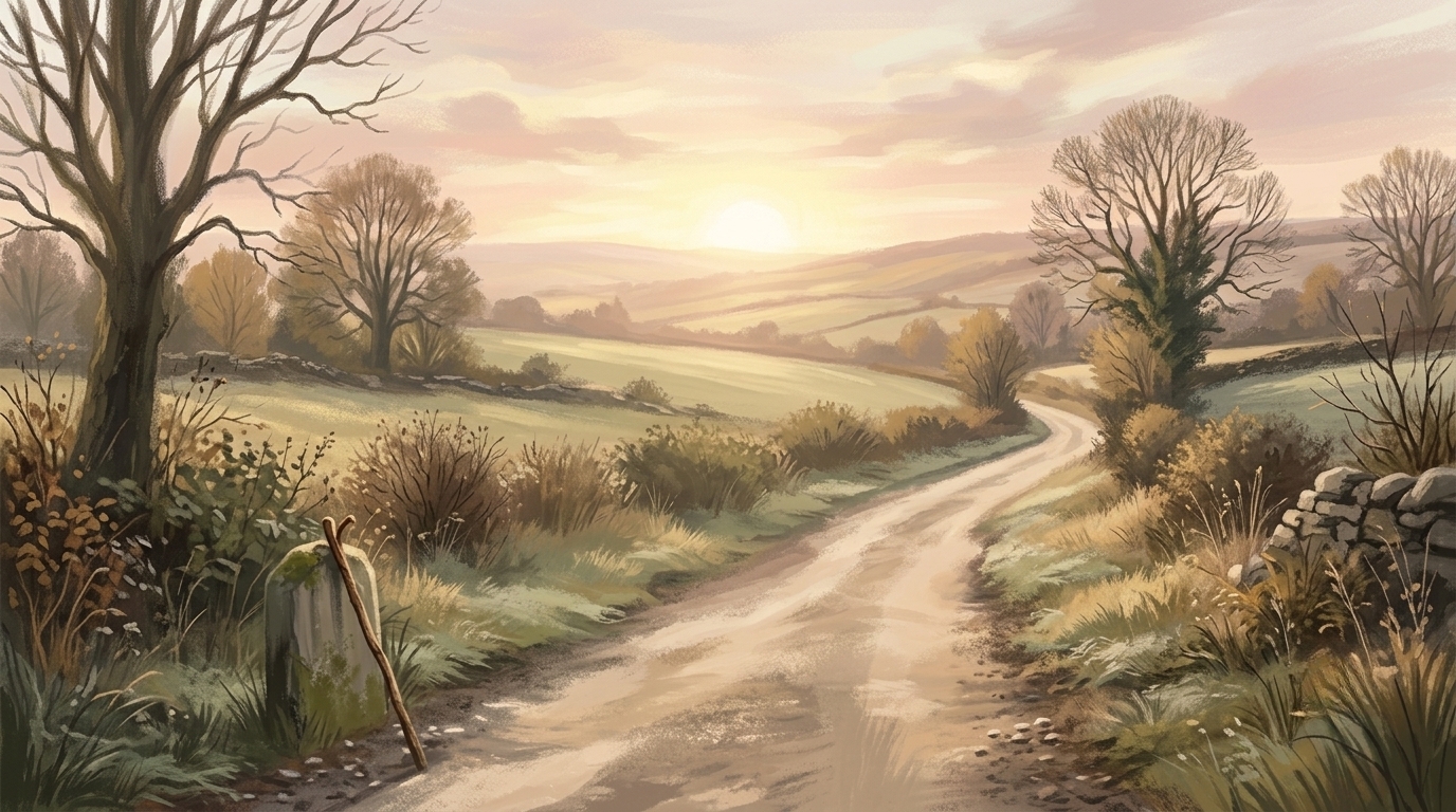 Left all things and followed thee — a lone traveler's road leading toward a distant horizon
