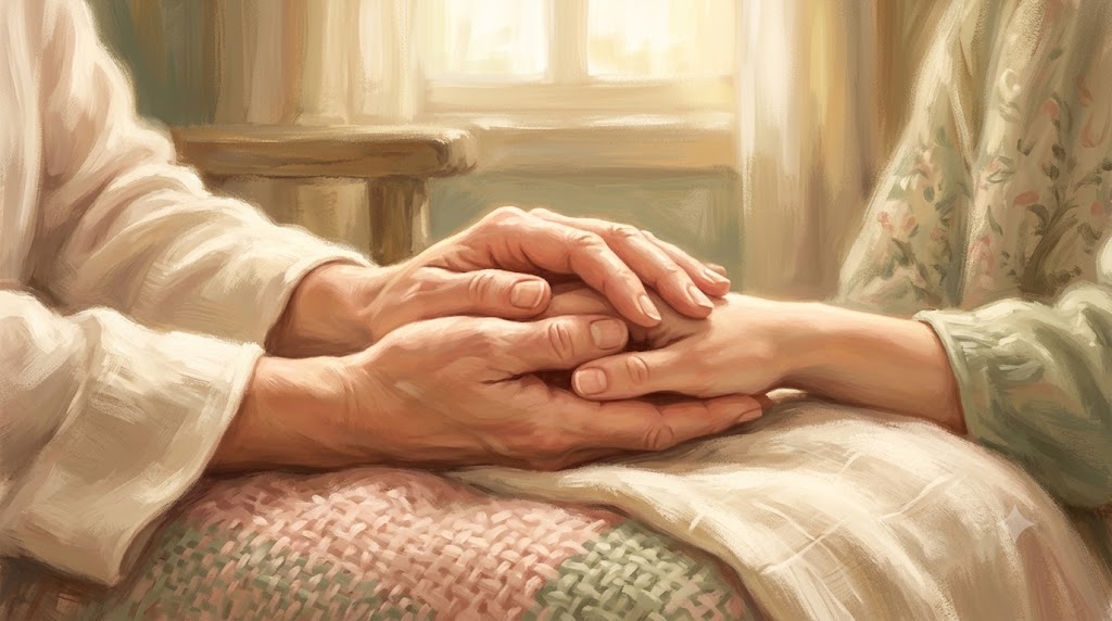 Love in deed and truth meaning — hands gently tending to someone in need