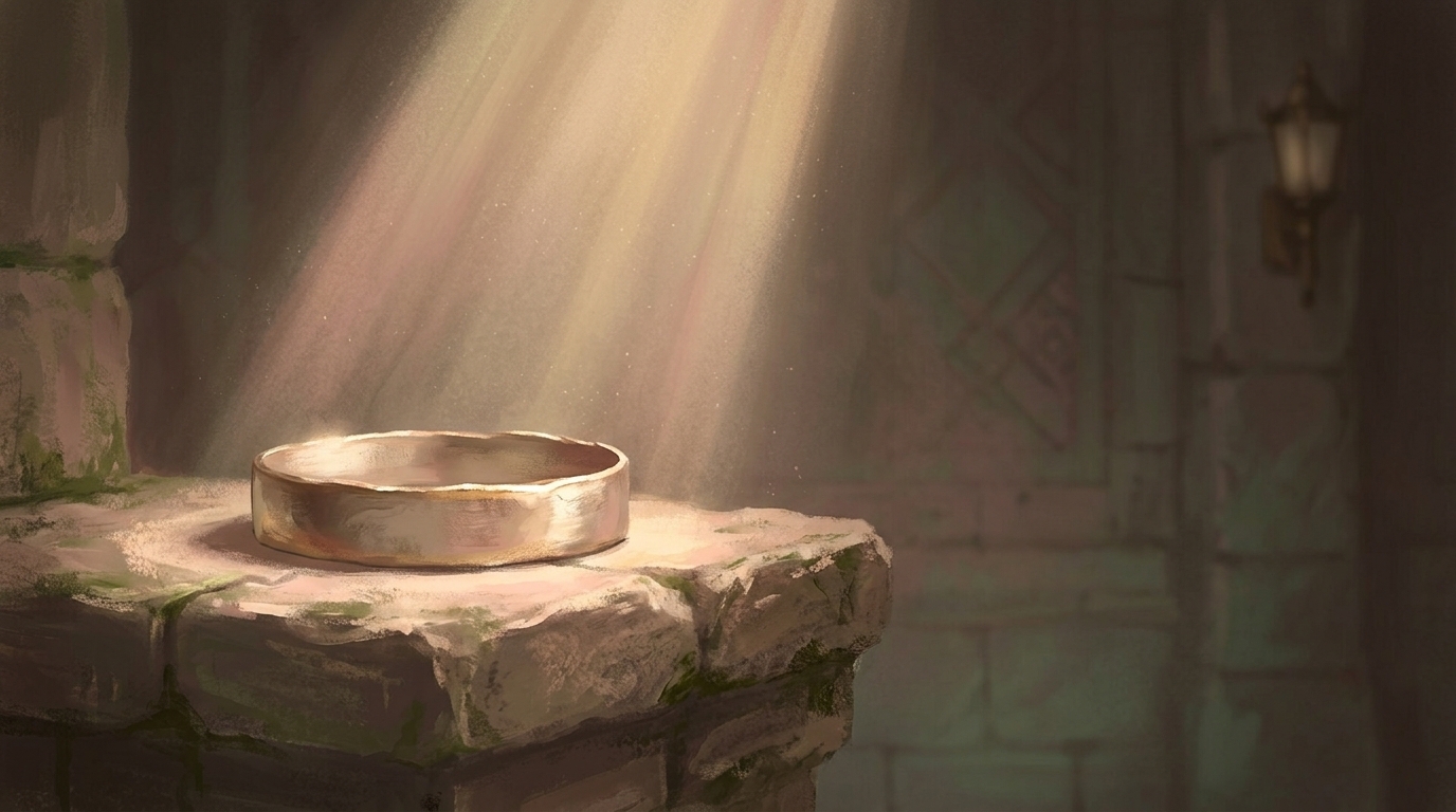 My kingdom is not of this world โ a plain crown resting in a shaft of quiet light