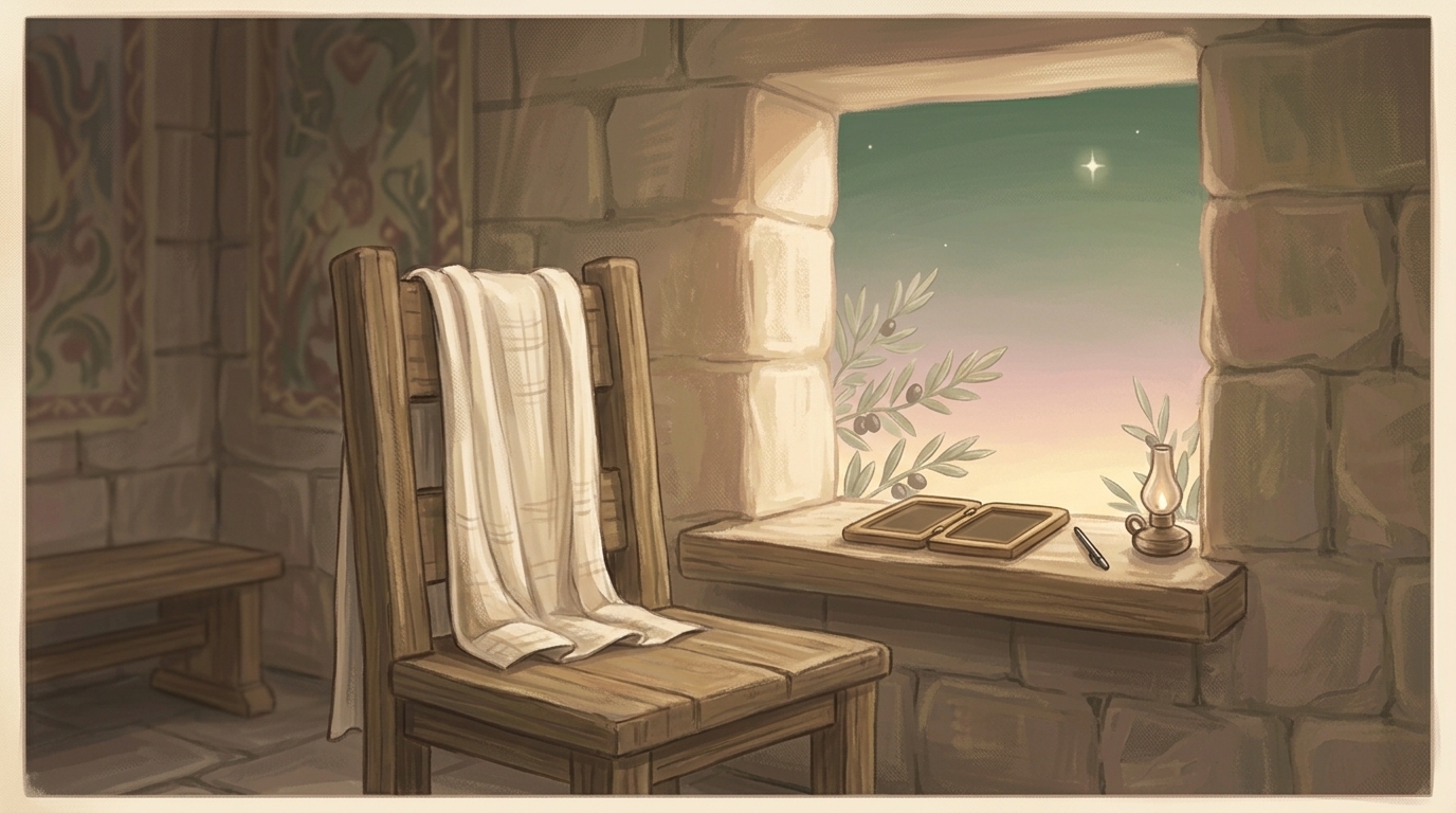 Blessed are they who hear — an empty chair pulled up beside an open window at dusk
