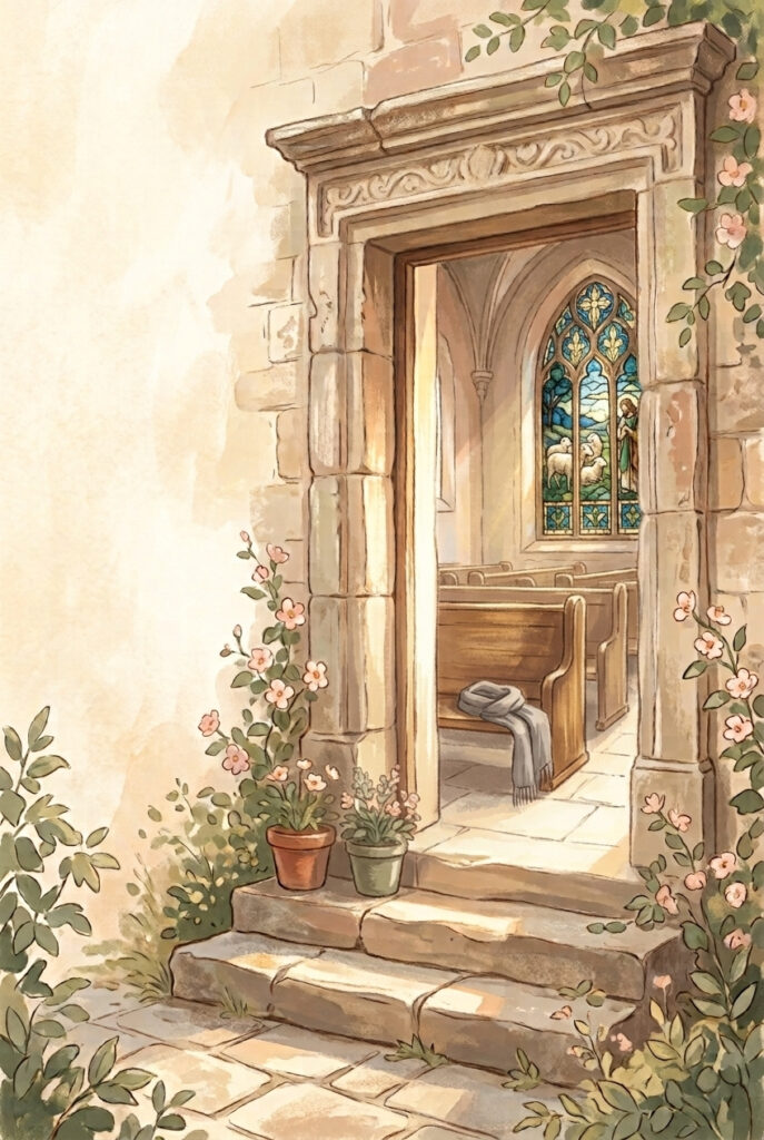 Could not for the crowd — a long wooden pew with a clear gap left open at one end and a folded scarf on the seat