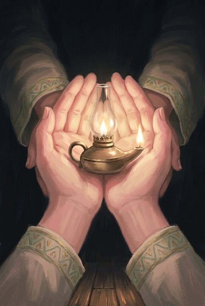 Found watching — a small lamp held close against the dark