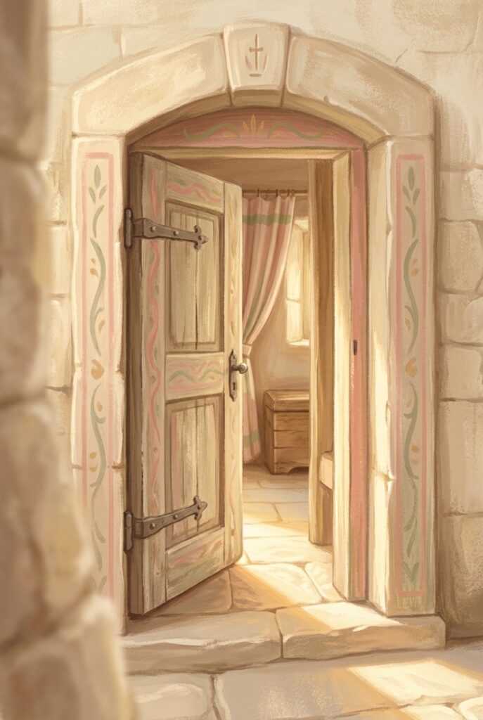 Hear the word of God and keep it — a close vertical view of daylight falling across a threshold