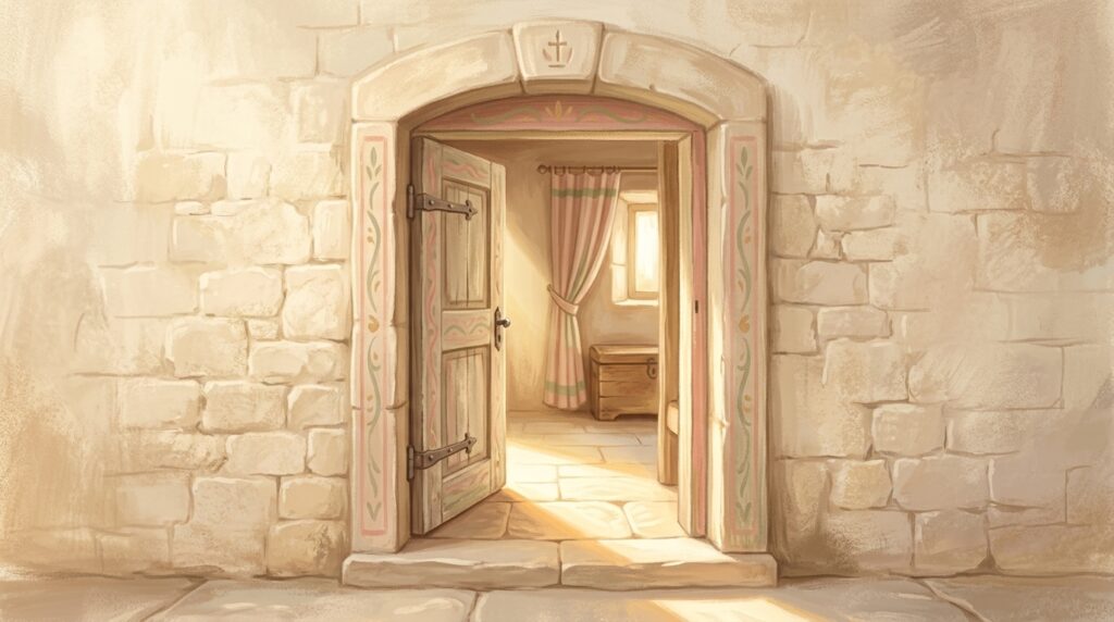 Hear the word of God and keep it — an open doorway with bright daylight falling across the threshold