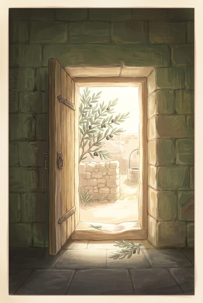 Hippolytus and Cassian — an open doorway in a thick stone wall with daylight pouring through
