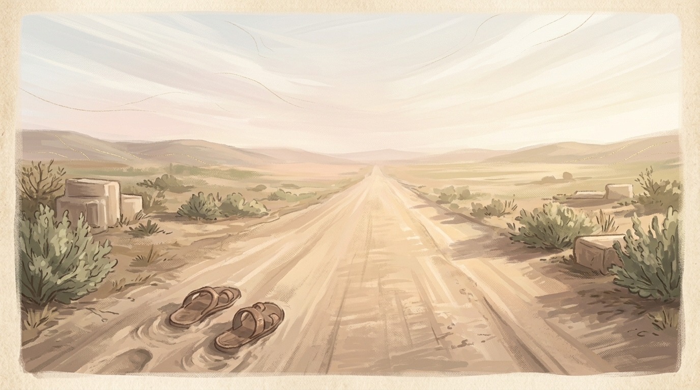 Stand her ground — deep footprints in roadside dust where someone stopped and stayed