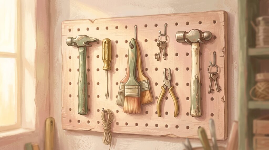 The same Spirit — an assortment of mismatched hand tools hanging together in soft morning light