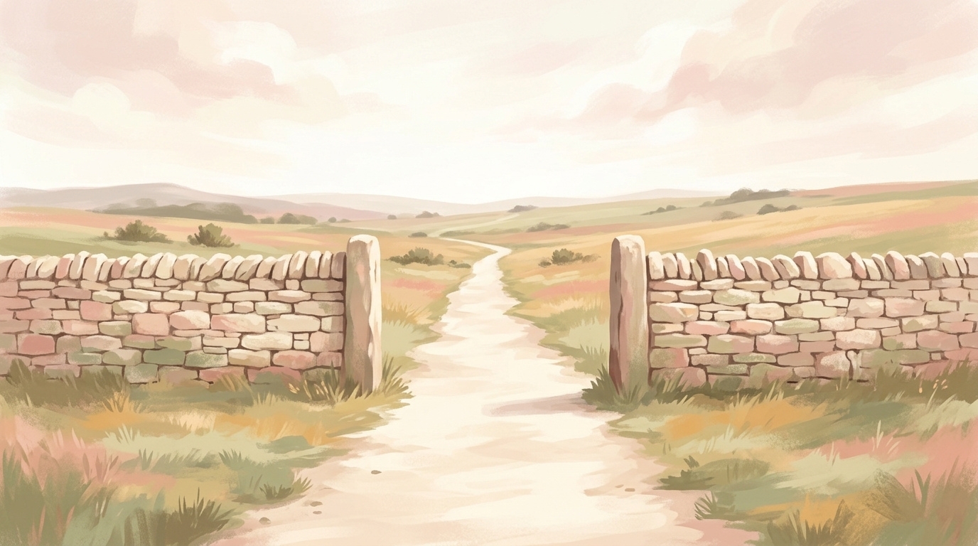 The throne of grace — an open gap in a stone wall at midday with a worn path running through it
