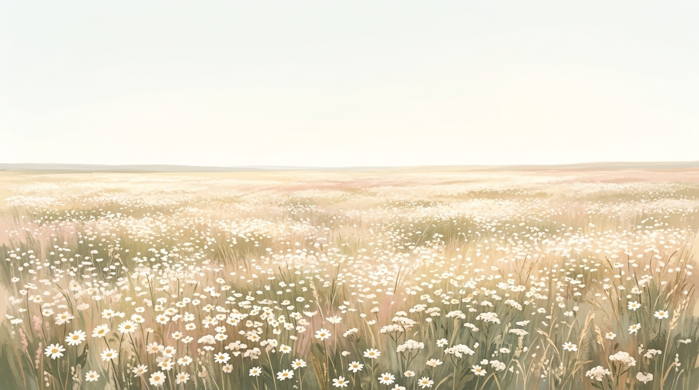 Which no man could number — an immense midday meadow of countless small white flowers running to the horizon