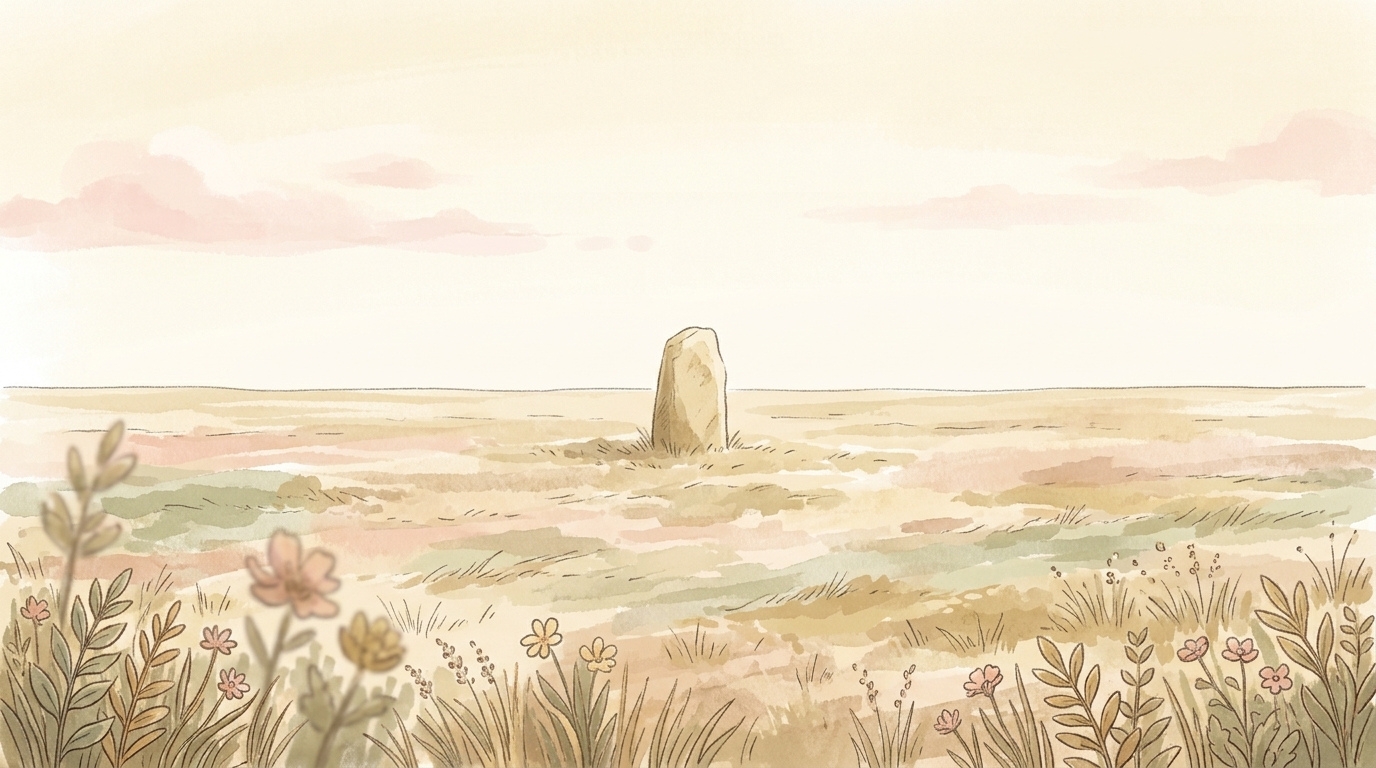 This place was made by God—a single upright stone standing on wide open ground under a high midday sky, no building in sight