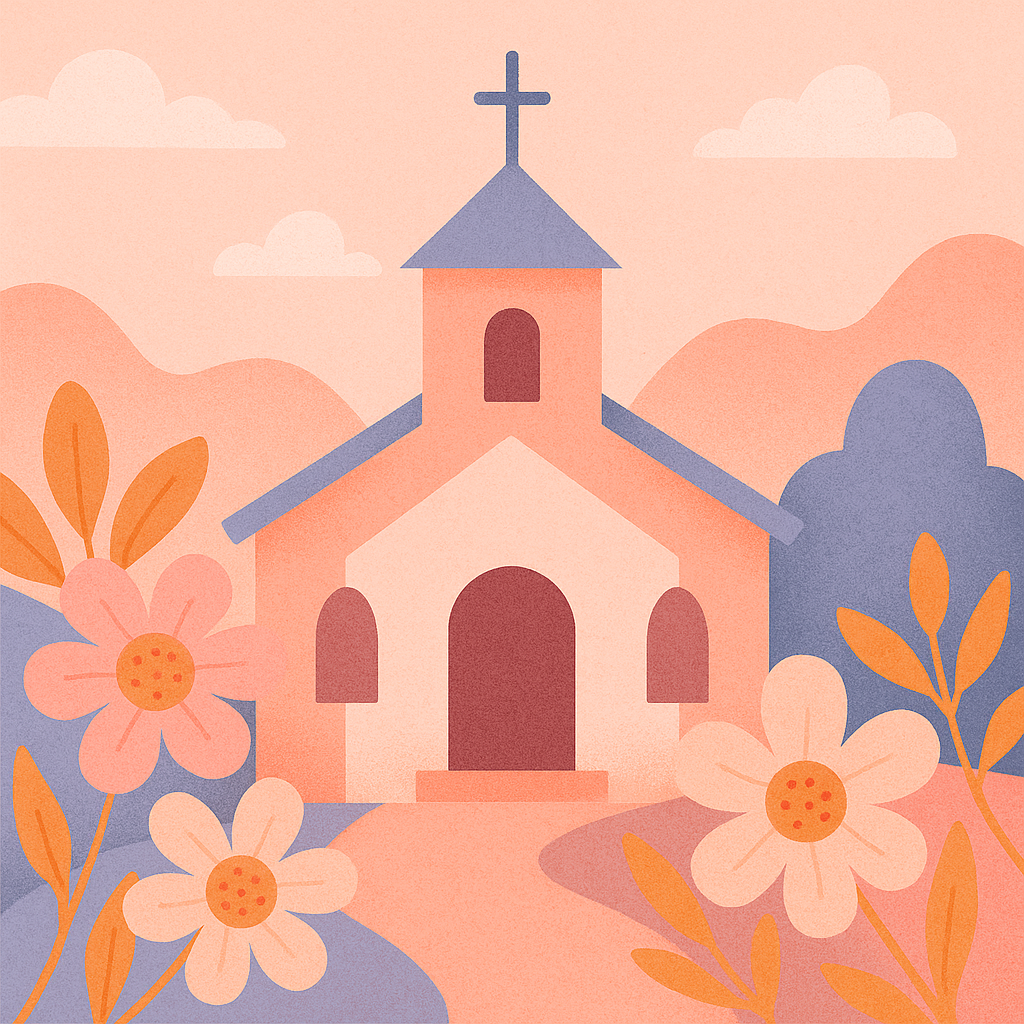 A soft pastel illustration of a sacred garden filled with blooming flowers, gentle light, and a diverse group of people of all genders, races, and abilities gathered in peace. A radiant tree stands at the center, glowing with blush pink, peach, and trans-flag blue hues that symbolize love, justice, and grace.