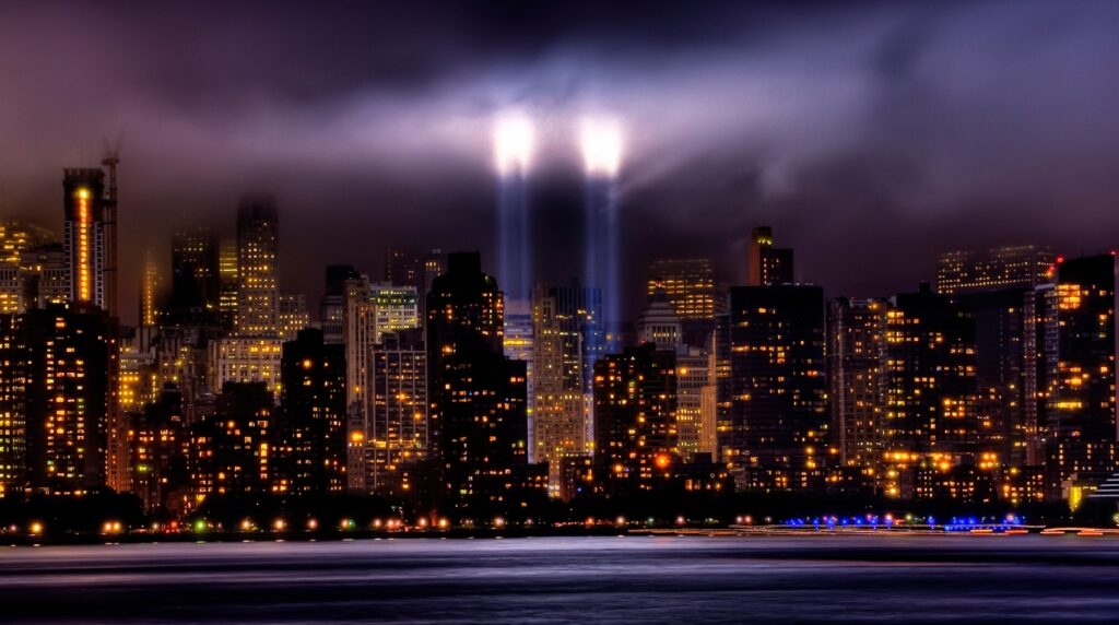 9/11 remembrance: Tribute in Light beams rising over lower Manhattan on the 25th